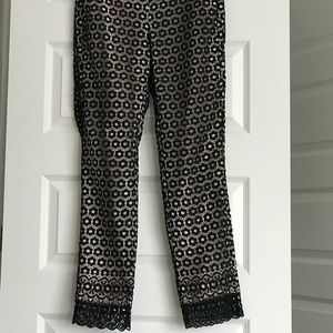 J Crew cream pants with black lace overlay